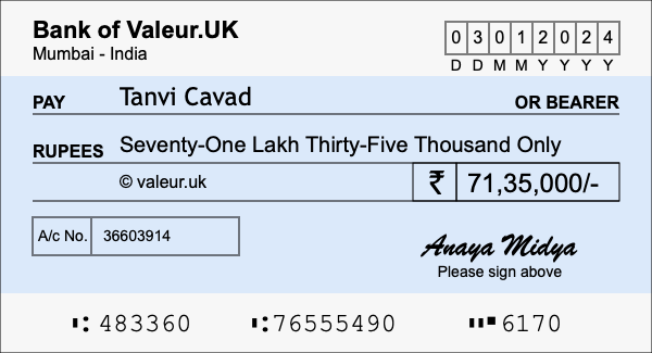 How to write a cheque for 71.35 lakh rupees How to write a cheque for 71.35 lakh rupees