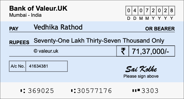 How to write a cheque for 71.37 lakh rupees