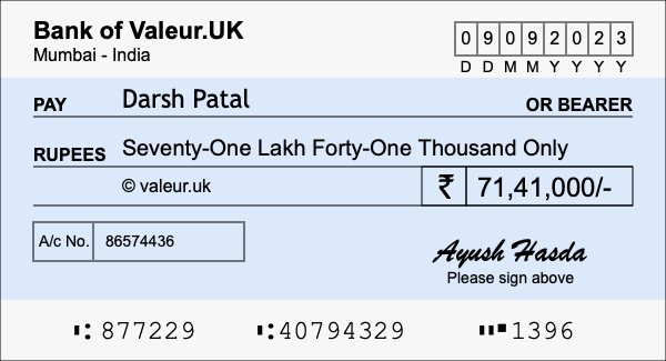 How to write a cheque for 71.41 lakh rupees How to write a cheque for 71.41 lakh rupees