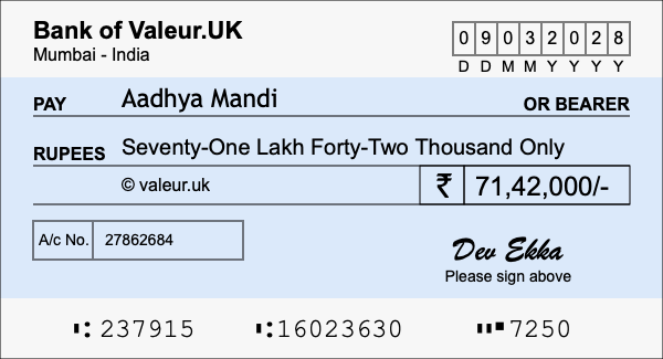 How to write a cheque for 71.42 lakh rupees How to write a cheque for 71.42 lakh rupees