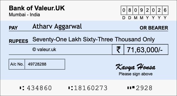 How to write a cheque for 71.63 lakh rupees
