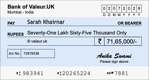 How to write a cheque for 71.65 lakh rupees How to write a cheque for 71.65 lakh rupees