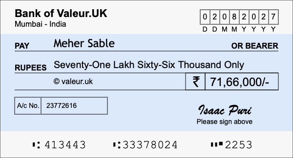 How to write a cheque for 71.66 lakh rupees How to write a cheque for 71.66 lakh rupees