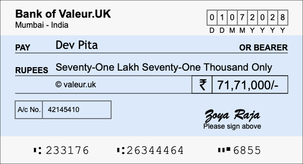 How to write a cheque for 71.71 lakh rupees