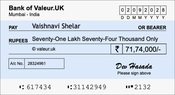 How to write a cheque for 71.74 lakh rupees How to write a cheque for 71.74 lakh rupees