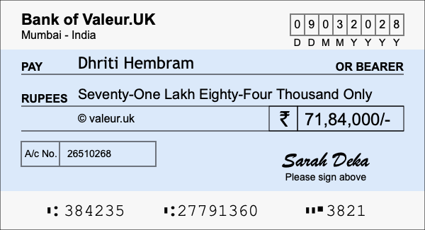 How to write a cheque for 71.84 lakh rupees How to write a cheque for 71.84 lakh rupees