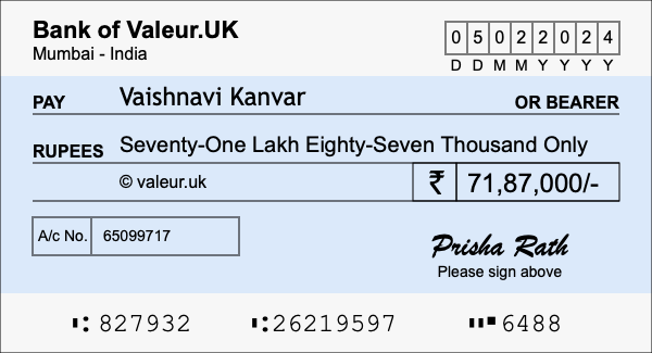 How to write a cheque for 71.87 lakh rupees