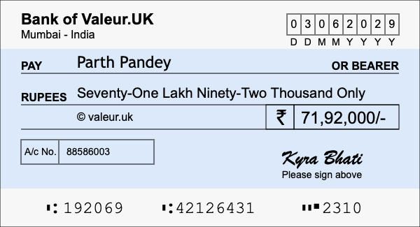 How to write a cheque for 71.92 lakh rupees