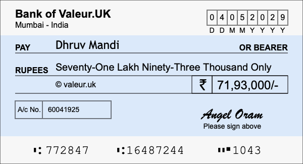 How to write a cheque for 71.93 lakh rupees