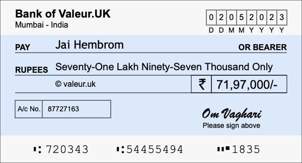How to write a cheque for 71.97 lakh rupees