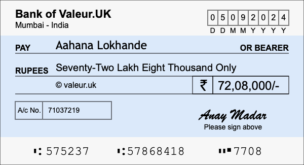 How to write a cheque for 72.08 lakh rupees How to write a cheque for 72.08 lakh rupees