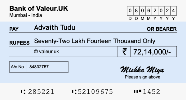 How to write a cheque for 72.14 lakh rupees How to write a cheque for 72.14 lakh rupees