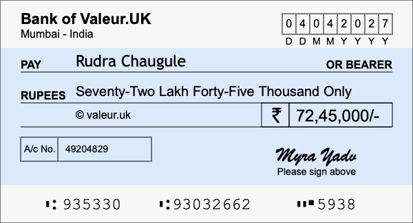 How to write a cheque for 72.45 lakh rupees