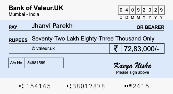 How to write a cheque for 72.83 lakh rupees How to write a cheque for 72.83 lakh rupees