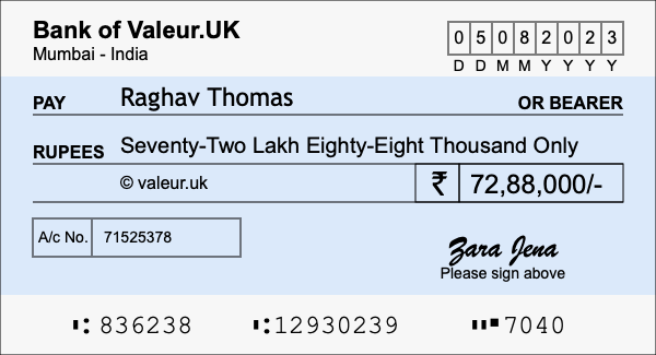 How to write a cheque for 72.88 lakh rupees How to write a cheque for 72.88 lakh rupees