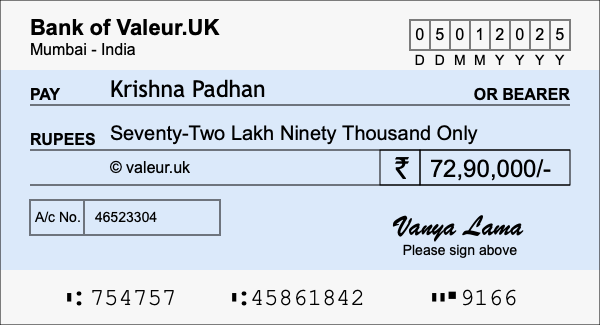 How to write a cheque for 72.9 lakh rupees How to write a cheque for 72.9 lakh rupees