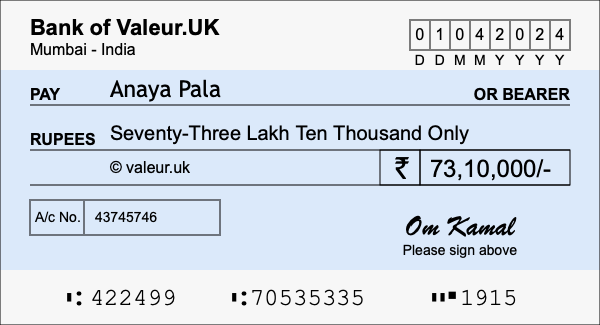How to write a cheque for 73.1 lakh rupees How to write a cheque for 73.1 lakh rupees