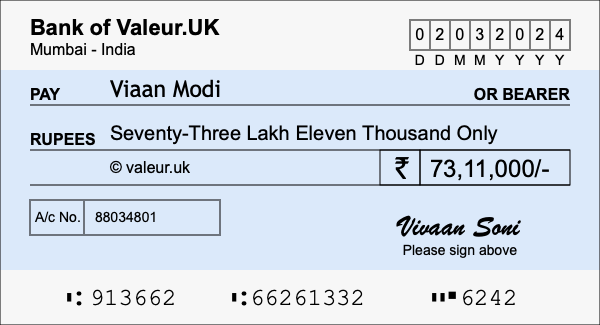 How to write a cheque for 73.11 lakh rupees How to write a cheque for 73.11 lakh rupees