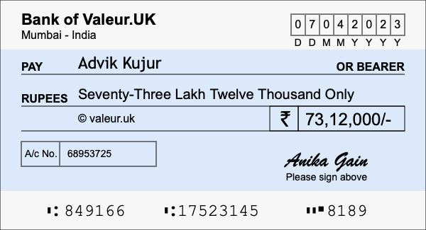 How to write a cheque for 73.12 lakh rupees How to write a cheque for 73.12 lakh rupees