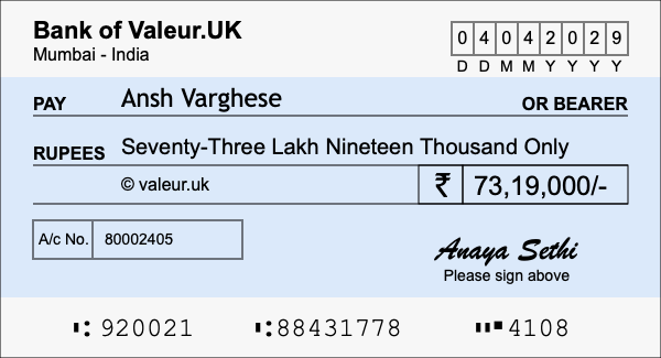 How to write a cheque for 73.19 lakh rupees How to write a cheque for 73.19 lakh rupees