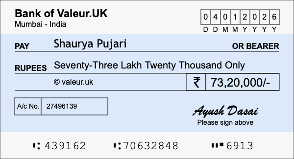 How to write a cheque for 73.2 lakh rupees How to write a cheque for 73.2 lakh rupees