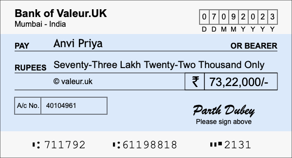 How to write a cheque for 73.22 lakh rupees How to write a cheque for 73.22 lakh rupees