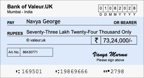 How to write a cheque for 73.24 lakh rupees How to write a cheque for 73.24 lakh rupees