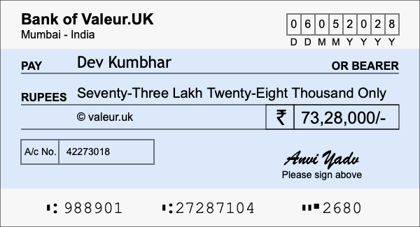How to write a cheque for 73.28 lakh rupees How to write a cheque for 73.28 lakh rupees