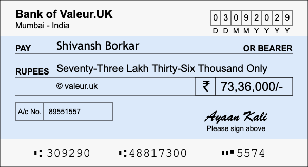 How to write a cheque for 73.36 lakh rupees How to write a cheque for 73.36 lakh rupees