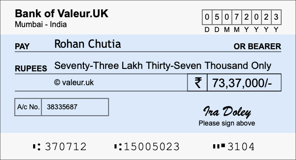 How to write a cheque for 73.37 lakh rupees How to write a cheque for 73.37 lakh rupees