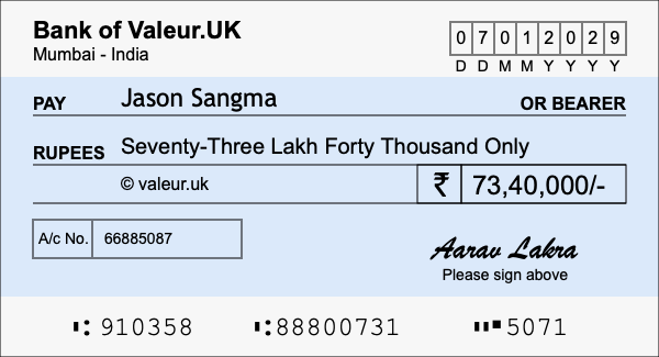 How to write a cheque for 73.4 lakh rupees How to write a cheque for 73.4 lakh rupees