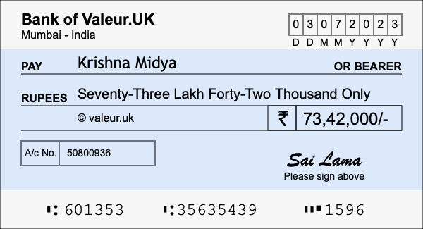 How to write a cheque for 73.42 lakh rupees How to write a cheque for 73.42 lakh rupees