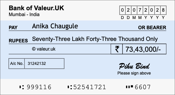 How to write a cheque for 73.43 lakh rupees How to write a cheque for 73.43 lakh rupees