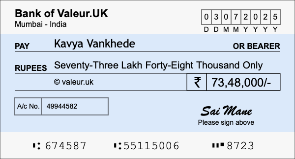 How to write a cheque for 73.48 lakh rupees