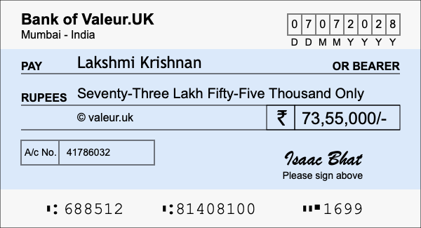 How to write a cheque for 73.55 lakh rupees How to write a cheque for 73.55 lakh rupees