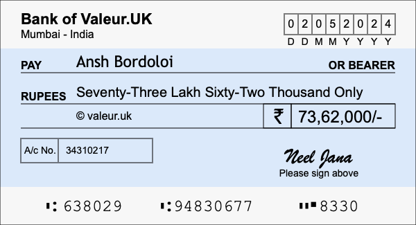 How to write a cheque for 73.62 lakh rupees How to write a cheque for 73.62 lakh rupees