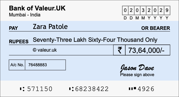 How to write a cheque for 73.64 lakh rupees How to write a cheque for 73.64 lakh rupees