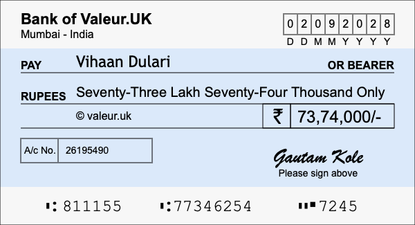 How to write a cheque for 73.74 lakh rupees How to write a cheque for 73.74 lakh rupees