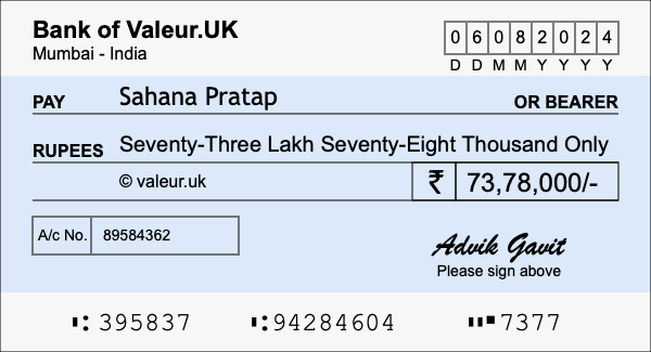 How to write a cheque for 73.78 lakh rupees How to write a cheque for 73.78 lakh rupees