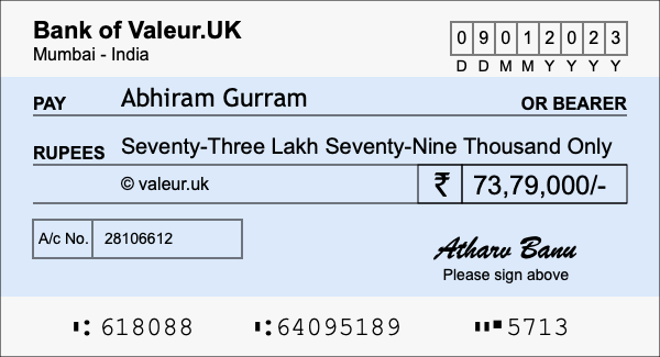 How to write a cheque for 73.79 lakh rupees How to write a cheque for 73.79 lakh rupees