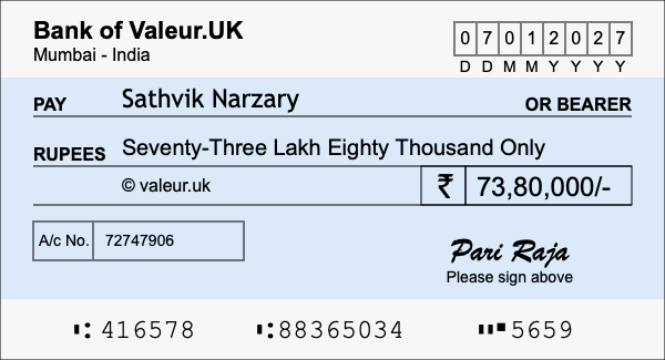 How to write a cheque for 73.8 lakh rupees How to write a cheque for 73.8 lakh rupees