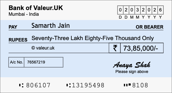 How to write a cheque for 73.85 lakh rupees How to write a cheque for 73.85 lakh rupees