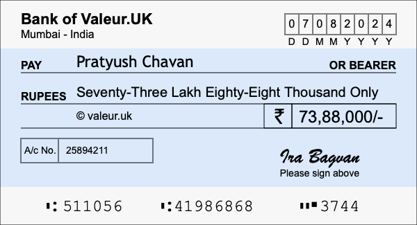 How to write a cheque for 73.88 lakh rupees How to write a cheque for 73.88 lakh rupees
