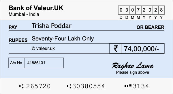 How to write a cheque for 74 lakh rupees How to write a cheque for 74 lakh rupees