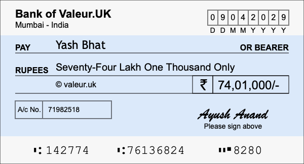 How to write a cheque for 74.01 lakh rupees How to write a cheque for 74.01 lakh rupees