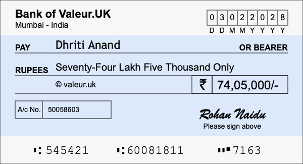 How to write a cheque for 74.05 lakh rupees How to write a cheque for 74.05 lakh rupees