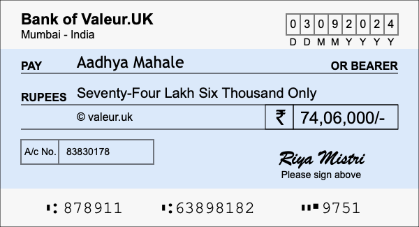 How to write a cheque for 74.06 lakh rupees How to write a cheque for 74.06 lakh rupees