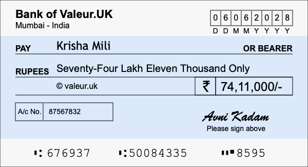 How to write a cheque for 74.11 lakh rupees How to write a cheque for 74.11 lakh rupees