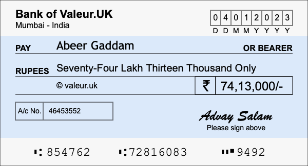 How to write a cheque for 74.13 lakh rupees How to write a cheque for 74.13 lakh rupees