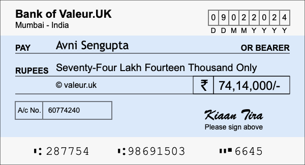 How to write a cheque for 74.14 lakh rupees How to write a cheque for 74.14 lakh rupees